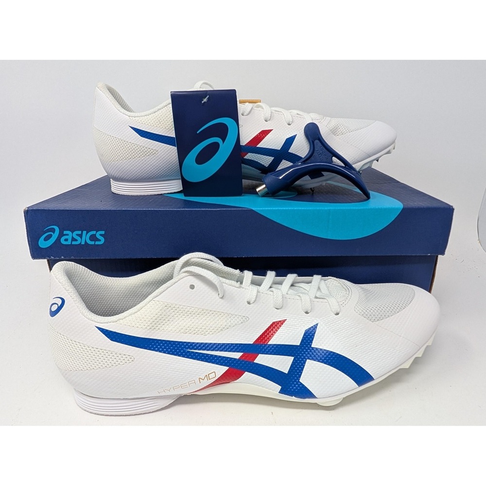 ASICS Hyper MD 7 Shoes Mens Size 11 White Classic Red Track Spikes‎ 1093A124-100